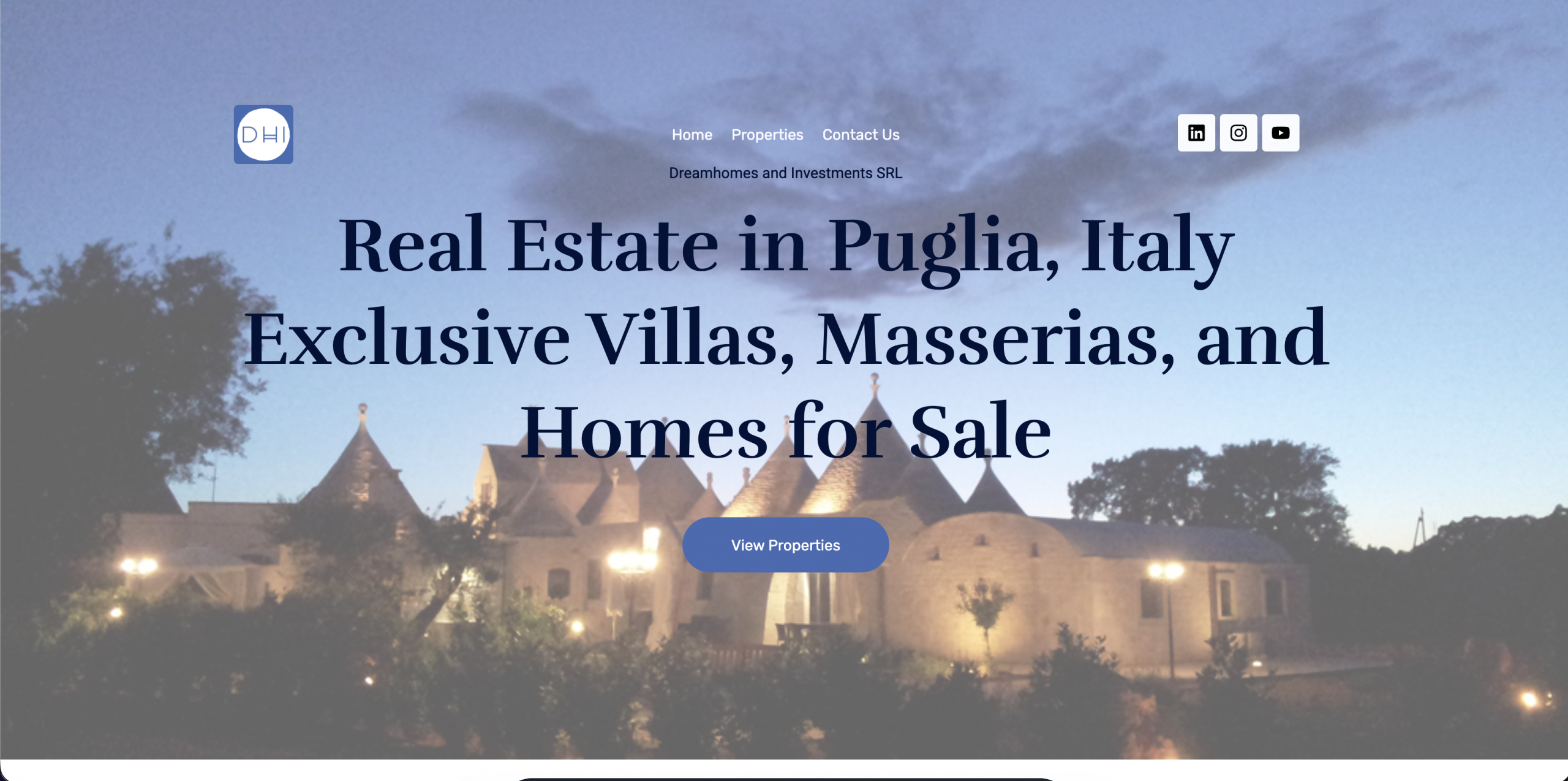 Screenshot der Website Dreamhomes and Investments SRL – Webdesign Projekt von Fymito Solutions
