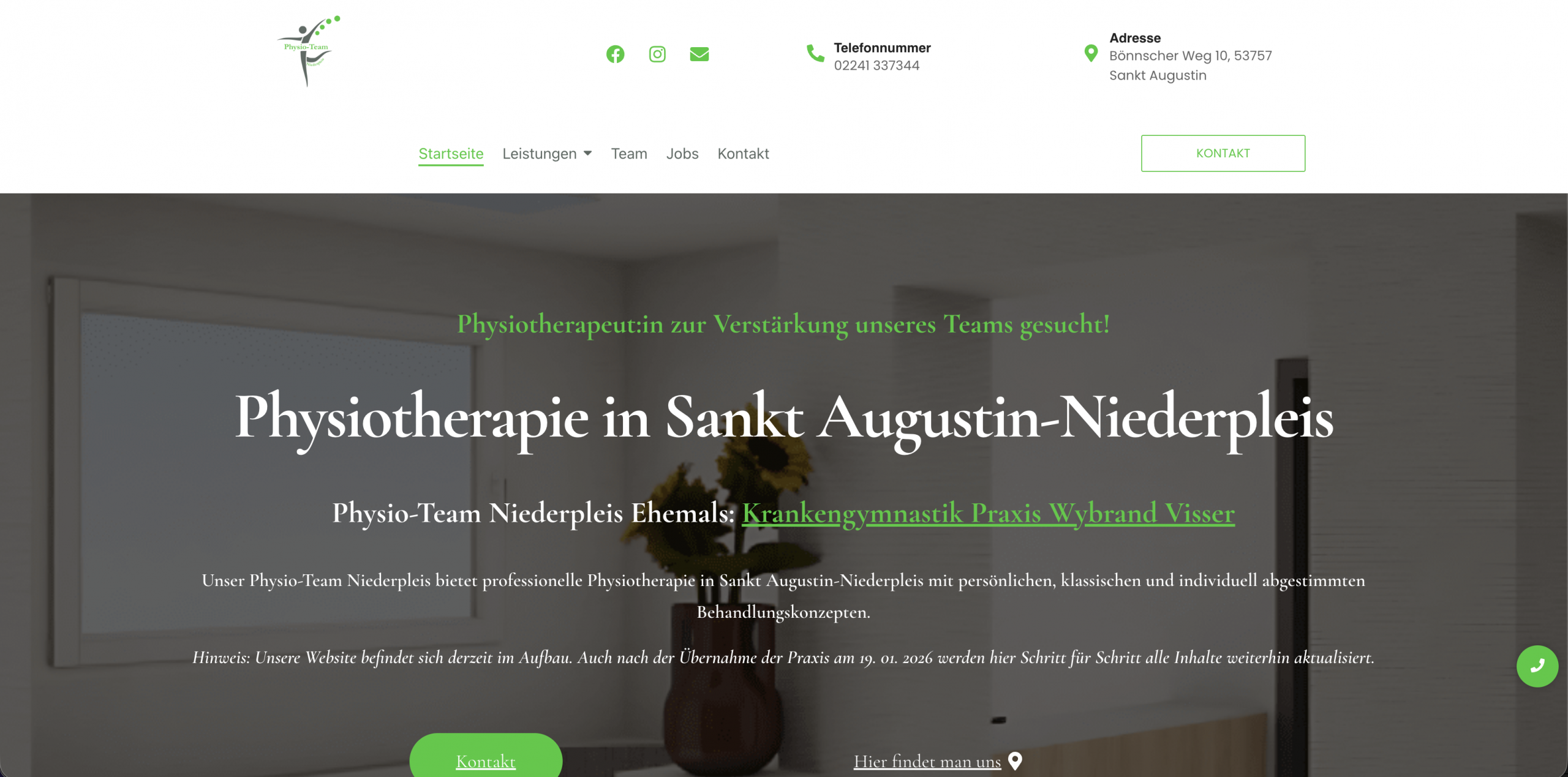 Screenshot der Website Physio-Team Niederpleis – Webdesign Projekt von Fymito Solutions