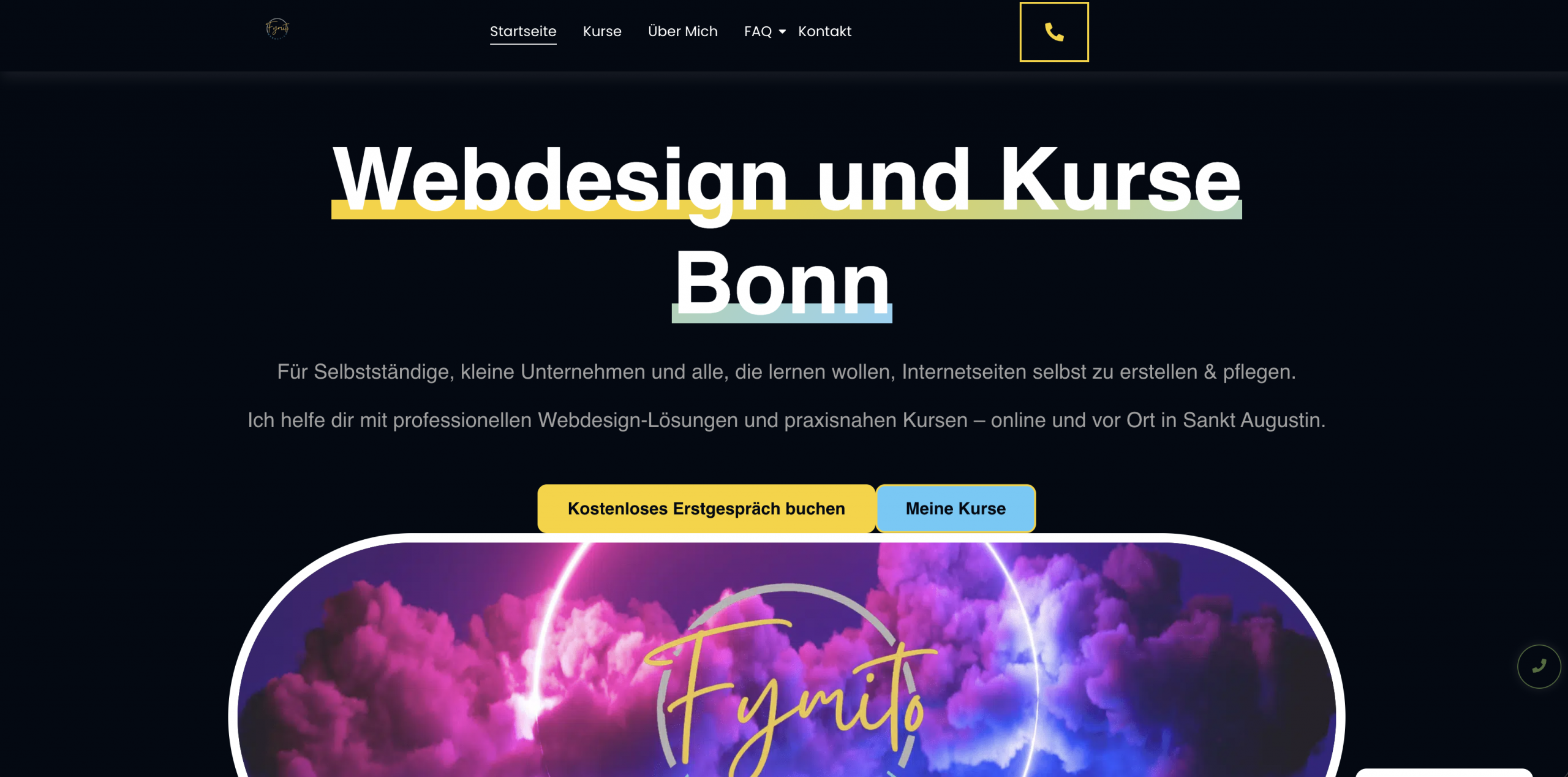 Screenshot der Website FirmenHP – Landingpage und Kursprojekt von Fymito Solutions